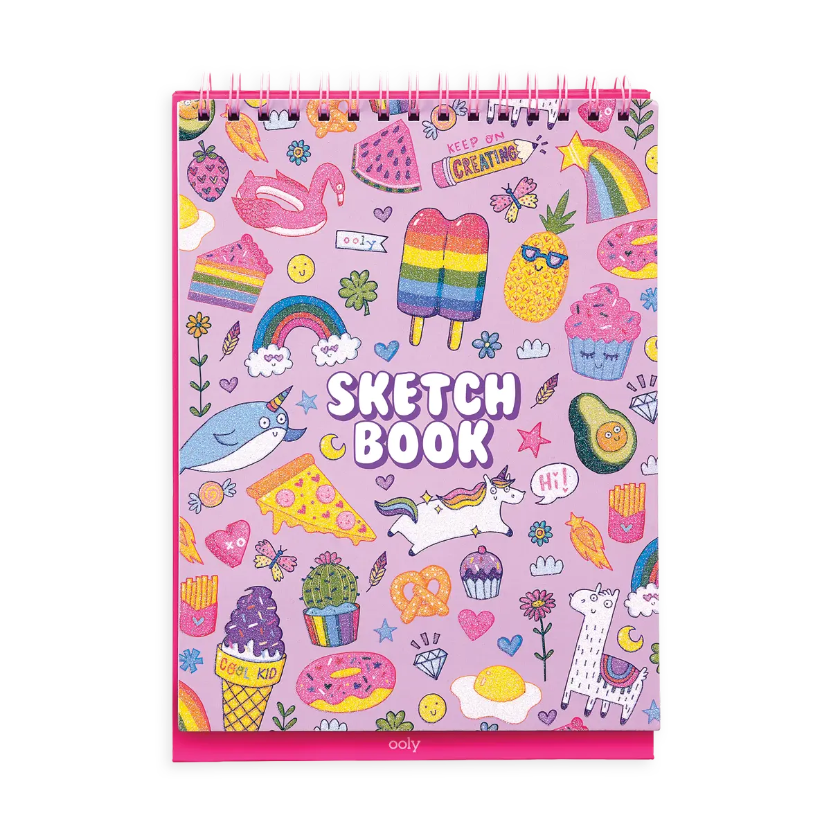 OOLY Standing Sketchbook Paper Pad - 8x10 in, Built-In Easel-Type Stand, 120 gsm Acid-Free White Perforated Sparkly Paper, 45 Pages, Narwhal Art Design, Fosters Artistic Expression, Age 8+, Office Stationery Art Supplies, 8 X 10 Inches