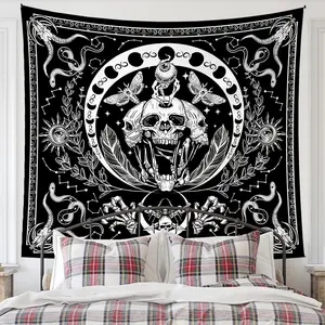Skull & Snake & Moth & Sun & Moon Pattern Durable Decorative Tapestry, Wall Hanging Decor for Home Living Room Bedroom, Home Decor