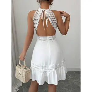 Vintage-Style Women’s Simple Printed White Dress – Casual Everyday Vacation Beach Outfit