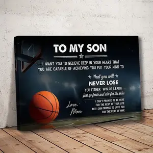 1pc Framed Basketball Poster Motivational Quotes Wall Decor to My Son I Want You to Believe Deep in Your Heart Poster for Bedroom Wall Decor Kitchen Photo Prints Gifts