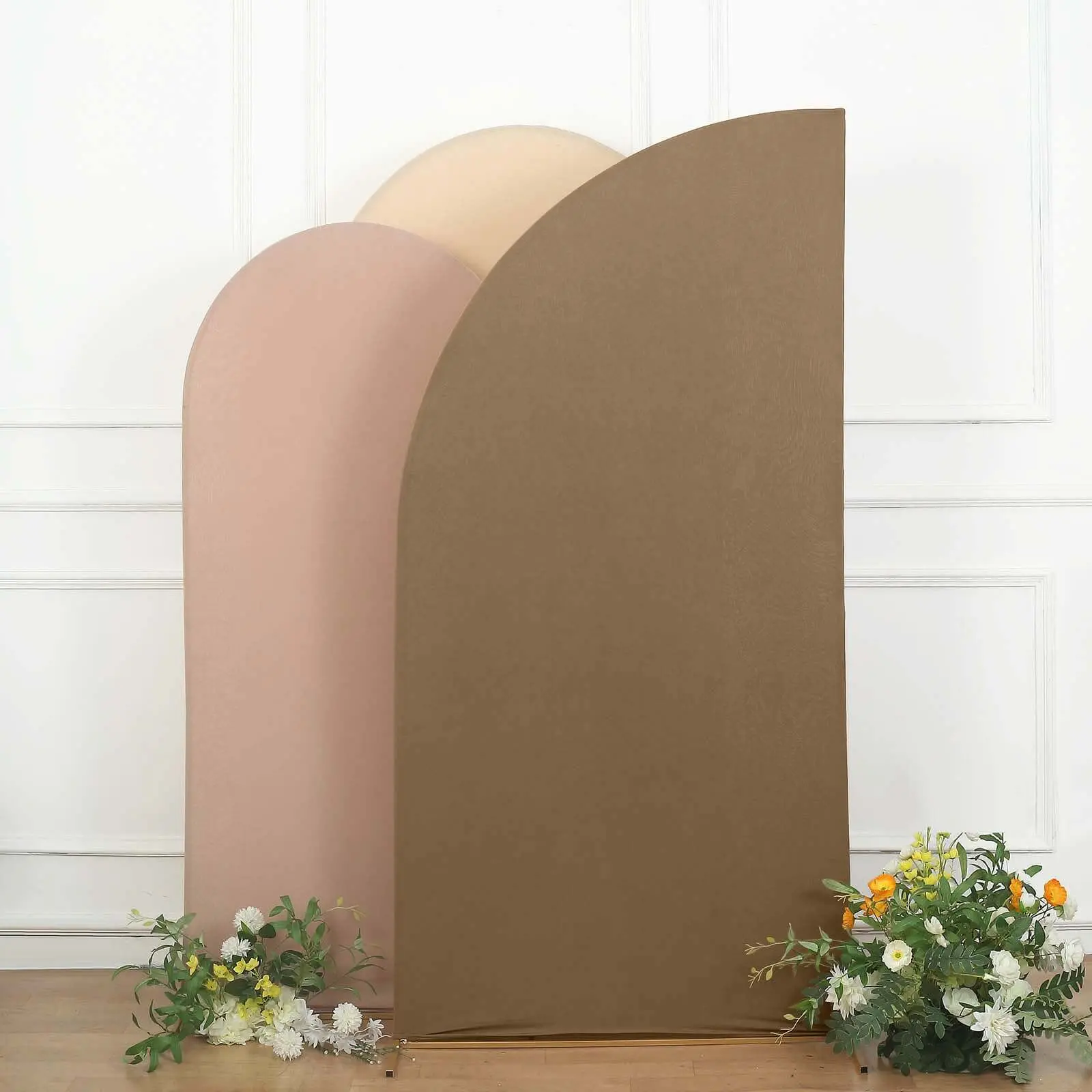 7ft Fitted Matte Taupe Spandex Half Moon Wedding Arch Cover - Customizable Chiara Backdrop Stand Cover for Baby Shower, Ceremony