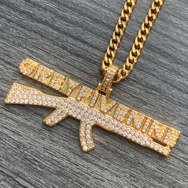 Iced Out GREYFIVENINE AK-47 Necklace 1.5" Cubic Zirconia Pendant Gold Plated Brass $uicideboy$ G59 Pendant with Choice of Chain High GREY59 Suicideboys Quality Jewelry Free Gift Included