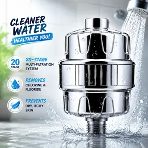 20 Stage High Output Revitalizing Shower Filter,Removes Chlorine Heavy Metals  Fluoride,Reduces Dry Itchy Skin Dandruff Eczema Improves Skin Hair Nails Chrome with Replaceable Cartridge