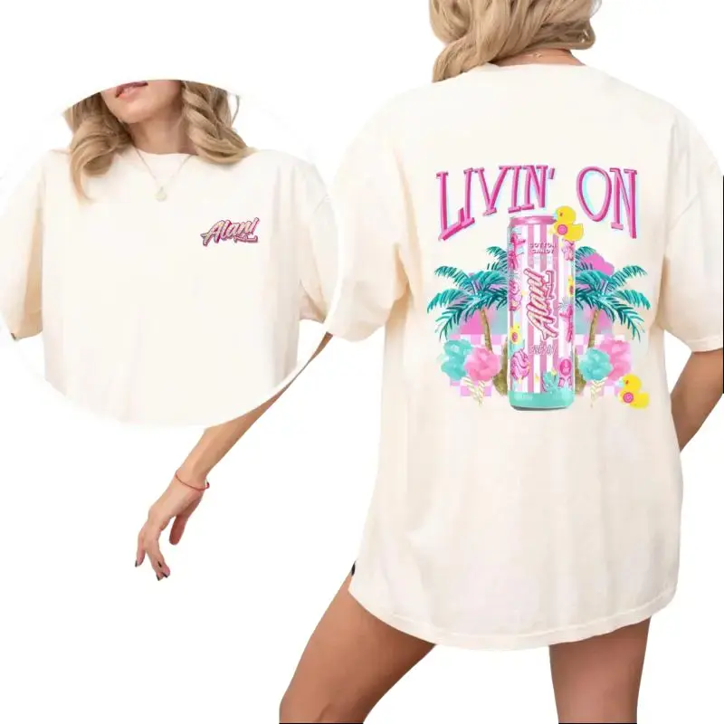 [Graphic Tee]"Livin’ on Alani Nu Cotton Candy" Graphic T-Shirt – Sweet Energy Drink Aesthetic Tee, Oversized Cotton Crewneck, Y2K Cute Streetwear Shirt, Summer Outfit, TikTok Viral Graphic Tee, Unisex Cotton Tee, Gift for Alani Lovers, Men & Women