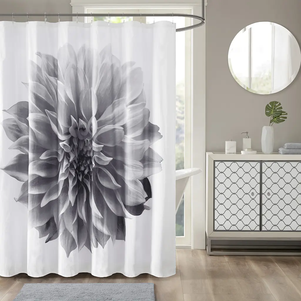 Cotton Shower Curtain with Floral Pattern Flower Print, Bathroom Home Supply, Bathroom Decor for a Fresh Splash of Color