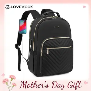 LOVEVOOK Laptop Backpack with USB Port,Quilted Casual Work Bags for Women with Laptop Compartment, Daypack College Business Teacher Computer Bag Travel Bags Laptop bag Carry on Backpack