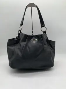 Pre-owned PRADA Black Soft Leather Pleated Tote Bag/WJ05208815 /8815
