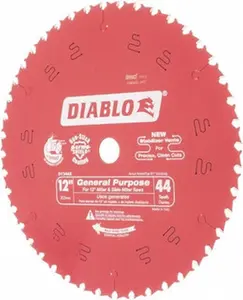 Diablo Tools Wet & Dry Cut Saw Blade: 12" Dia, 1" Arbor Hole, 0.098" Kerf Width, 44 Teeth Round Arbor D1244X