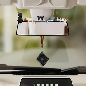 5 Pcs Mini Cat Figurines Car Decor Dashboard Accessories Cute Resin Cat Ornaments for Rearview Mirror Desk Decorations Funny Car Gifts Interior Decors