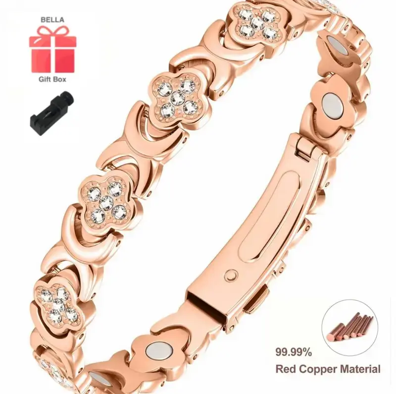 Pure Copper Magnetic Bracelet for Women, Trendy Layered Stack Bangle with Cubic Zirconia, Elastic Stretch Design with 3500 Gauss Magnets, Elastic Bracelets, Bracelet Wristband