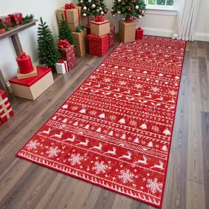 Christmas Print Deer Decorative Runner Rug, Multiple Patterns Available, Soft Durable Carpet for Home Indoor Outdoor Use