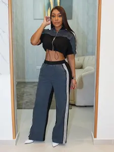 Stylish Denim Patchwork 2-Piece Pants Set-Trendy, Comfortable, and Versatile Outfit matching
