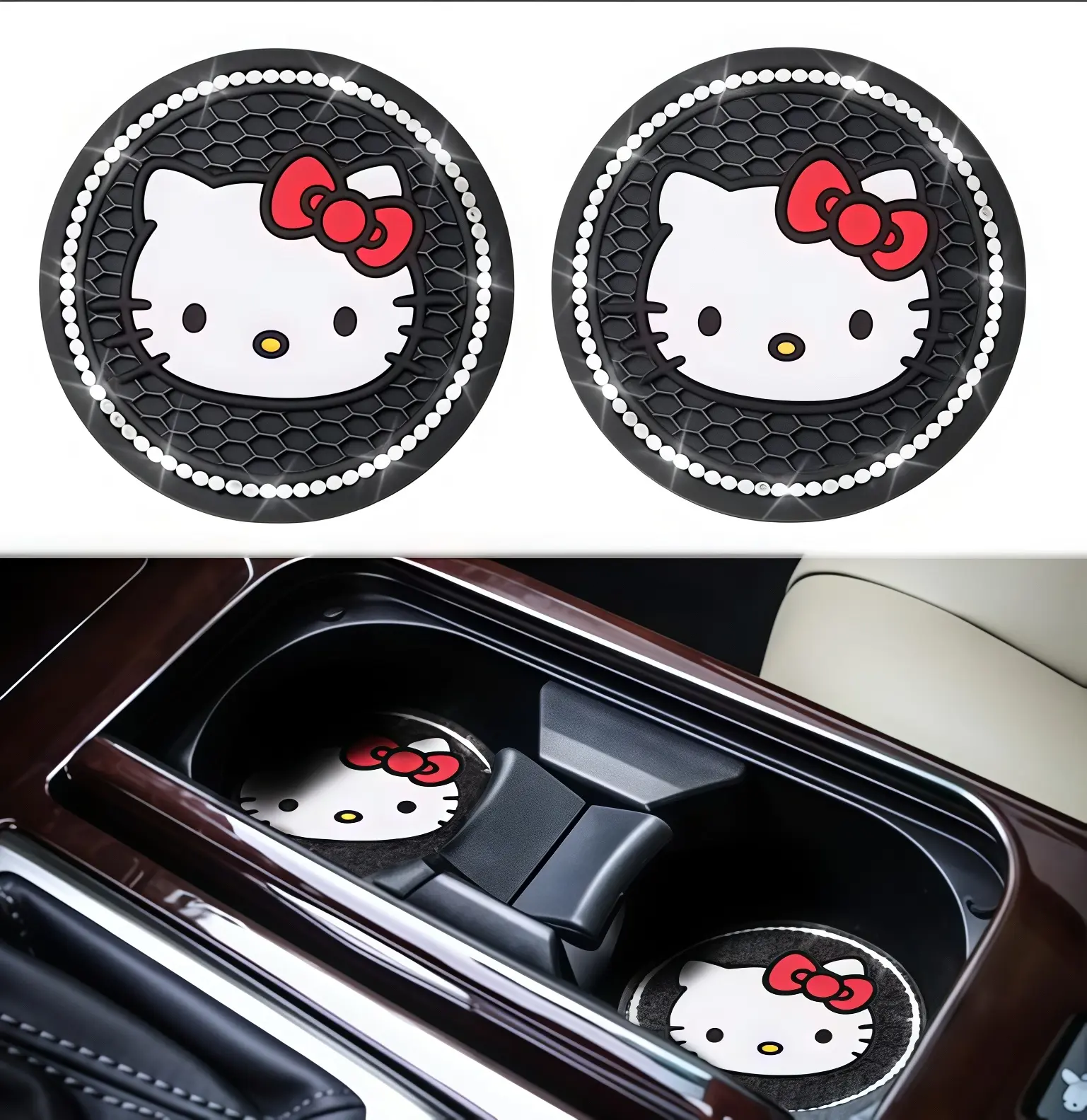 Sanrio Hello Kitty Car Cup Coasters, 2-Piece Home Decor Accessory Set