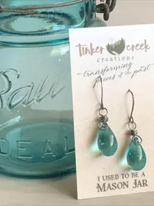 Teardrop Mason Jar Earrings for Women | Dangle Earrings, Retro Waterdrop Design, Copper Earring Posts, Boho Vintage Style, Suitable for Daily and Wedding Occasions Daily Vacation Music Festival Party ，Gift for Her