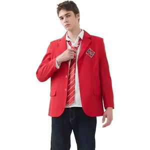 RBD Rebelde School Uniform for Men, Red Back to School Outfit Adult Costume Halloween Cosplay Suit with Shirt Jacket Tie