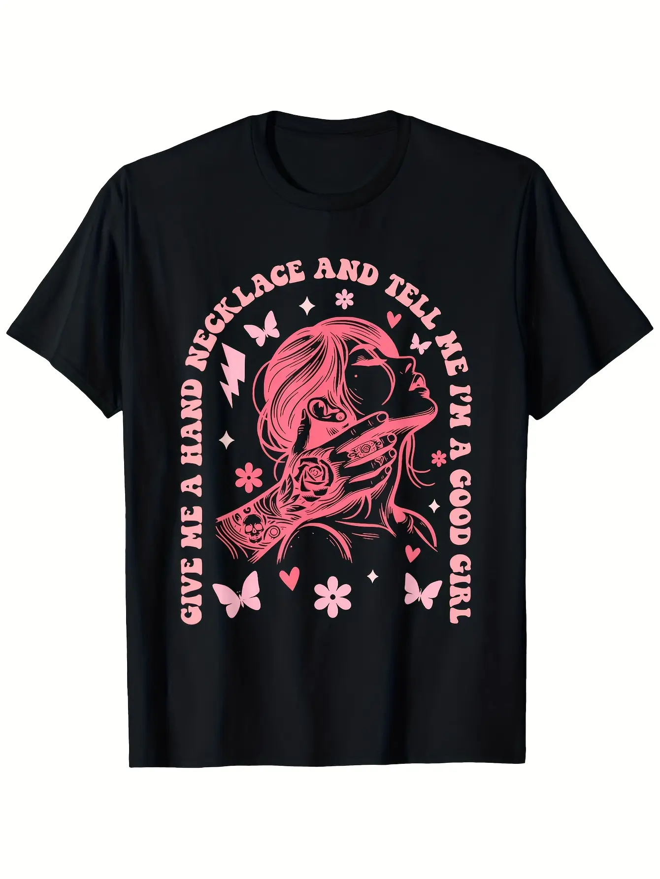 Funny _Give Me a Hand Necklace Tell Me I'm a Good unisex soft cotton short sleeve t shirt, vintage graphic casual tee for men women teens, perfect birthday holiday gift for camping travel gym daily street  wear
