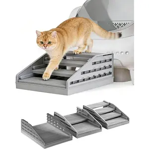 L&W BROS. Litter Box Ramp, Adjustable Cat Steps for Litter Box, Fits Automatic & High-Sided Litter Boxes, Non-Slip Cat Steps with Litter Trapper, Ideal for Small & Senior Cats