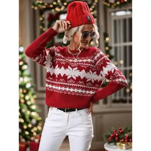 Women'sChristmasSnowflakePrintRoundNeckSweater,CasualLongSleeveCrewNeckJumperforFall&Winter,FashionLadies'KnitwearforDailyWear