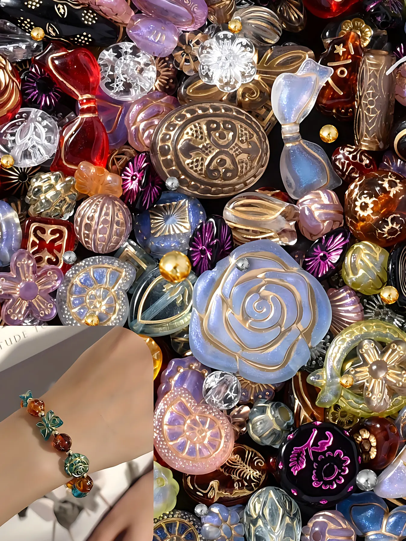 Vintage Baroque Style Acrylic Beads with Holes, Mixed Colors, Bead Assortment, Perfect for DIY Jewelry Making Bracelets & Necklaces, Retro Design, Vintage Charm, Beading Accessories, Craft Beads, Jewelry Making Supplies