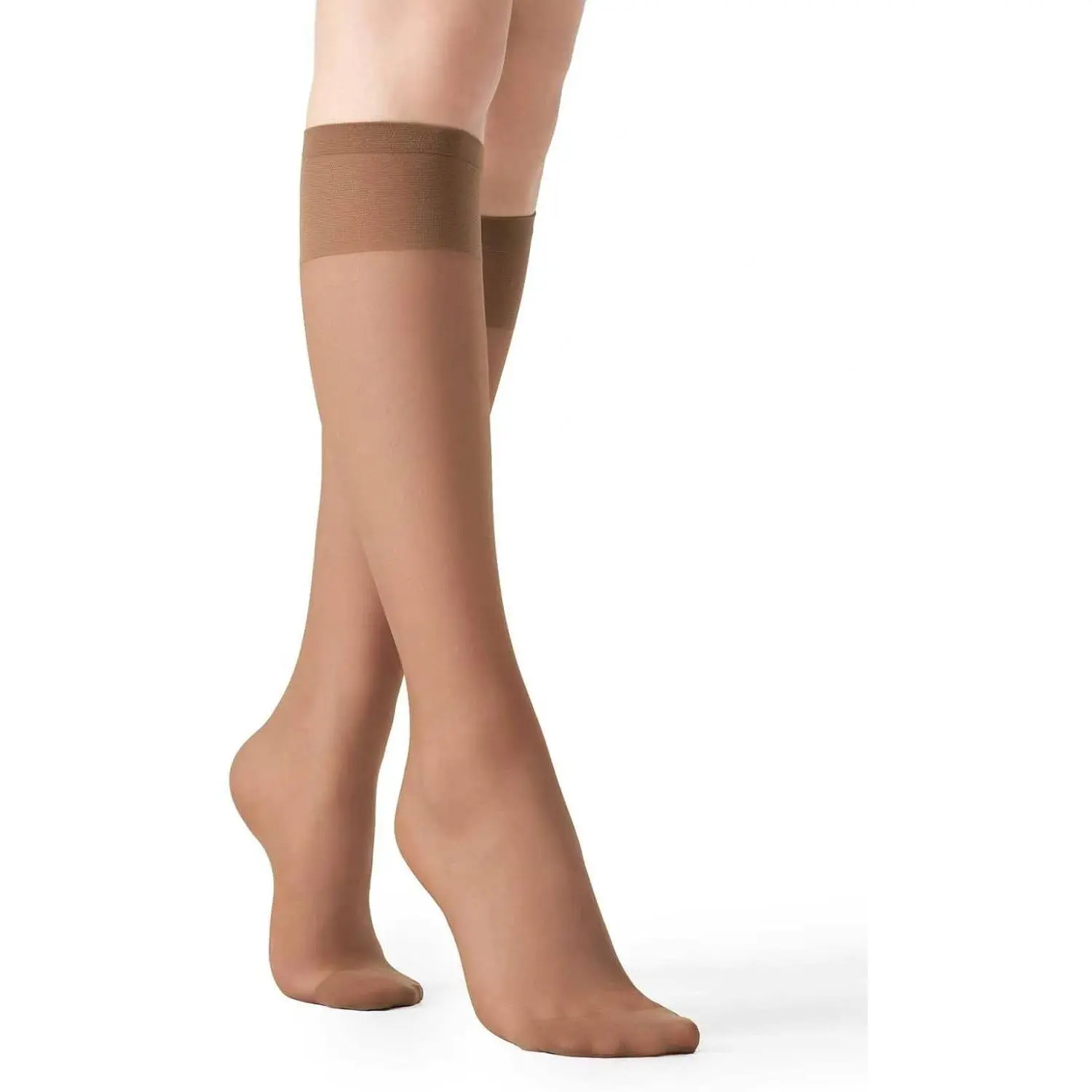 6 Pairs Sheer Knee High Stockings for Women, Reinforced Toe, Multicolors, 15 Denier Nylon