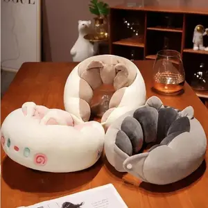 2026 Cute Sofa Cushion Cat Office Napping Pillow Cartoon Caterpillar U-shaped Pillow Crystal Velvet Portable Travel Neck Pillow
