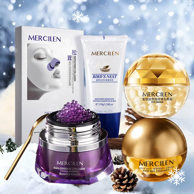 Mercilen Collagen Firming Soothing Serum 30g, Caviar Collagen Face Cream 70g, Anti-Wrinkle Eye Cream 40g, Daily Cleansing Facial Skincare Hydrating Moisturizing Set