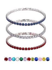 Red, White & Blue Sapphire Tennis Bracelet Set — Exquisite Patriotic Stackable Jewelry, Ideal for Weddings, Proms, Birthdays, Independence Day & All Occasions. A Thoughtful Unisex Gift for Her/Him. 4mm Wide Patriotic Gemstone Bracelets.