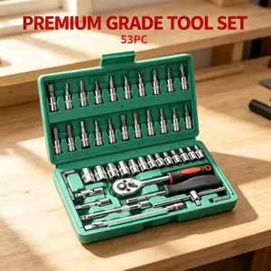 53PCS Socket Wrench Set, Multifunctional Repair Hand Tools, High Strength Wear Resistant, Complete Size Portable Storage, For Auto Maintenance & Household Use, Ideal For Mechanical Disassembly Repair Work