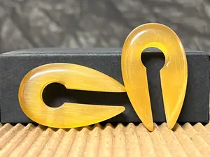 PAIR Yellow Cat Eye Keyhole Hanger Ear Weight Plug Gauge Tunnel Stone Gauges