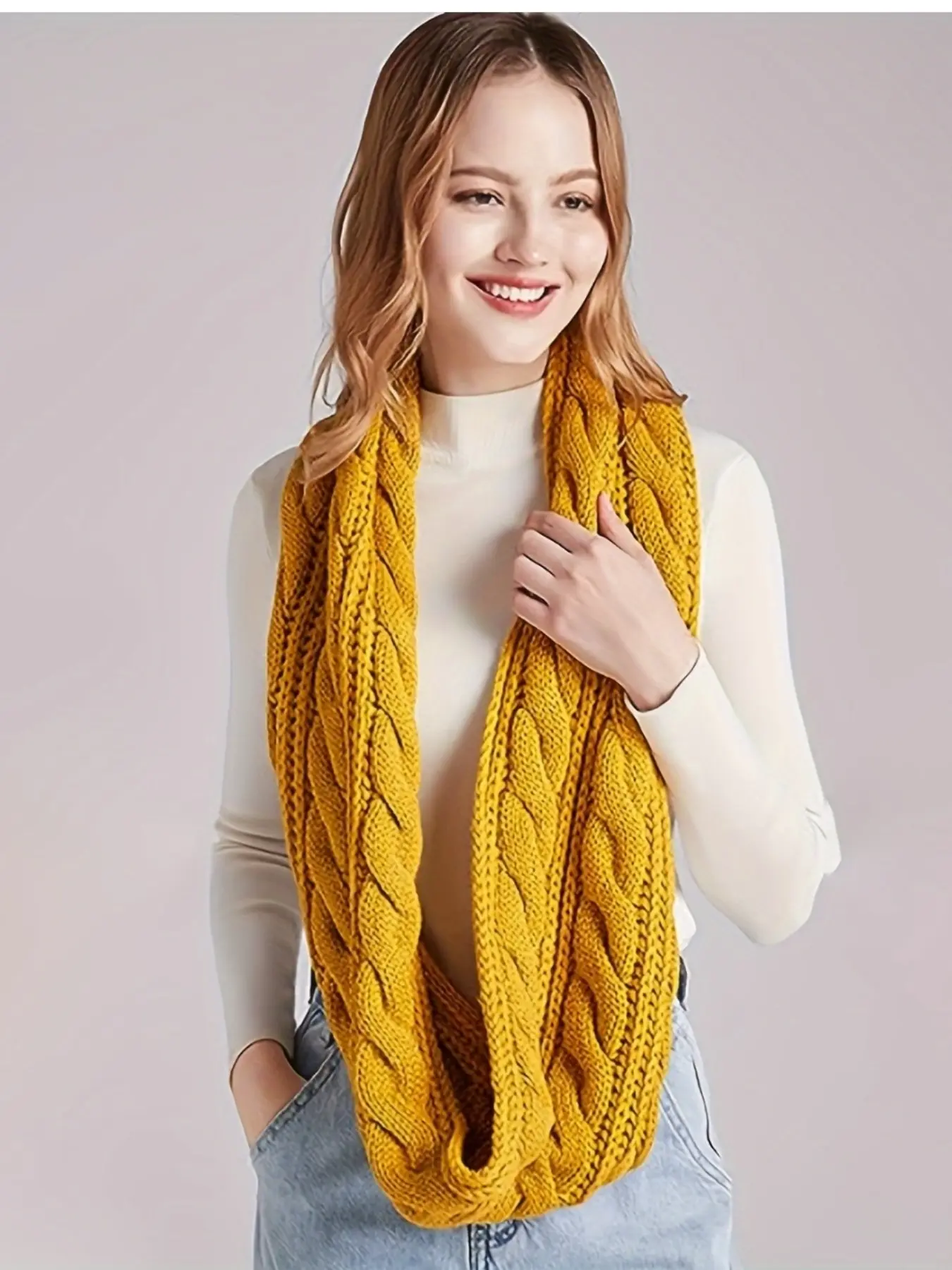 Best Seller Knitted Cable Scarf for Women Thick Cozy Winter Neck Warmer Outdoor Pure Color Wool Scarf Wholesale Chunky Scarf