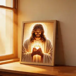 I am always with you & Sacred Heart of Jesus Christian Wall Art 8.2x13 inch Modern Religious Posters & Prints Divine Light Decor for Living Room Bedroom Church Baptism Gift