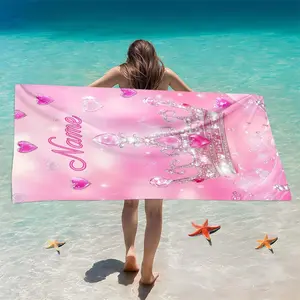 1pc Princess Crown Custom Name Beach Towel - Soft Microfiber, Super Absorbent, Lightweight and Portable, Suitable for Beach, Parties, Travel, Camping, Beach Accessories | Artistic Beach Towel | Super Absorbent Fabric, Brown