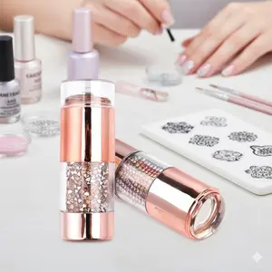 Portable Silicone Nail Stamp Pen Set with Non-Slip Grip, Self-Adhesive Quick Transfer Heads, Interchangeable Tips & Random Pattern Plates for Nail Art. Safe Rounded Design & Compact Case.