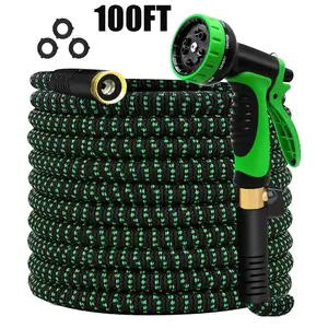 100FT 4X Stronger Expandable Water Hose with Spray Gun, Thickened Flexible Garden Hose with 10 Function Nozzles, Kink-Free Brass Fittings for Outdoor Garden Yard Car Wash RV