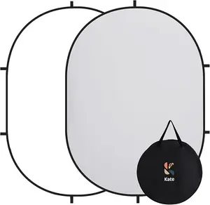 Kate Collapsible Pop-Up Backdrop for Self-Tape Auditions, Professional Headshots, Video Conferencing & Live Streaming - Portable Photography Background (5'x6.5' / 1.5x2m, White/Gray)