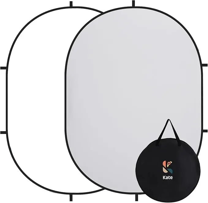 Kate Collapsible Pop-Up Backdrop - Camera Accessory for Self-Tape Auditions, Business Video Conferencing, Blank Photo Backdrop Studios & Vlogging Gear, Portable 5'x6.5'/1.5x2m White/Gray for Professional Use
