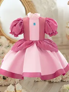 Cartoon Cosplay Costume Fancy Carnival Party Holiday Kids Clothes Child Princess Peach Poofy Dress Baby Girls Lace Puff Sleeve Ball Gown Toddle Cocktail Dress for all Season 6 Months to 3 Years