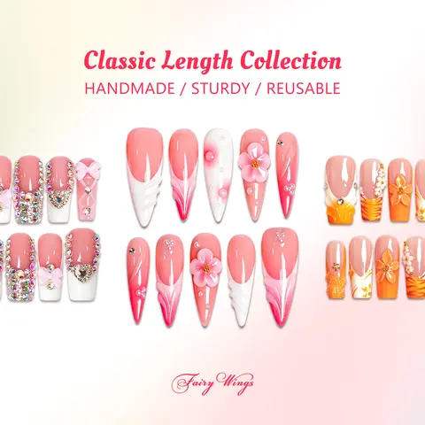 Fairy Wings | Classic Length Collection  Handmade Press On nails | 10PCS Reusable | Salon Quality | 3D Flower |  classic length #SohoChic