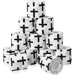 12 Pack Christian Athletic Tape, 2 Inch x 5 Yards Religious Sports Wrap, Self-Adhesive Elastic Bandage with Cross Design, Breathable Wrist Ankle Support for Baseball, Football, Basketball