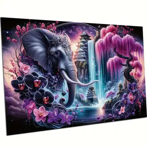 Waterfall Landscape,Animal Fantasy Art,Elephant 5D Diamond Painting Kit for Adults,DIY Full Round Diamond Art Kits,Mosaic Handmade Craft for Home Decor 28X16 inch Geometric Embroidery Design Handicraft