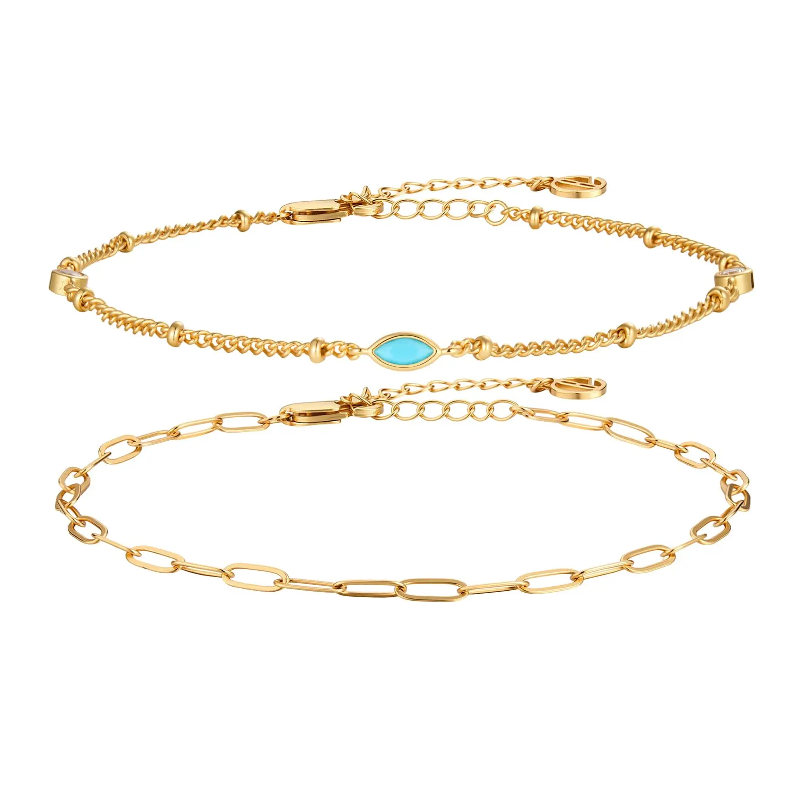 Cicy Bell 18K Gold Plated Marquise Opal Anklet for Women Durable Tarnish Free Summer Beach Jewelry Gift 9.2''+2'' Extender