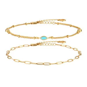 Cicy Bell 18K Gold Plated Marquise Opal Anklet for Women Durable Tarnish Free Summer Beach Jewelry Gift 9.2''+2'' Extender
