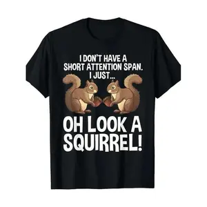 100% Cotton Humorous Graphic Print Tee - Funny Squirrel Design T-Shirt for Men and Women