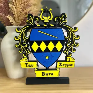 Tau Beta Sigma Sorority Inc - Blue and Yellow Crest Emblem with Gold Accents and Greek Letters Tau Sigma Beta