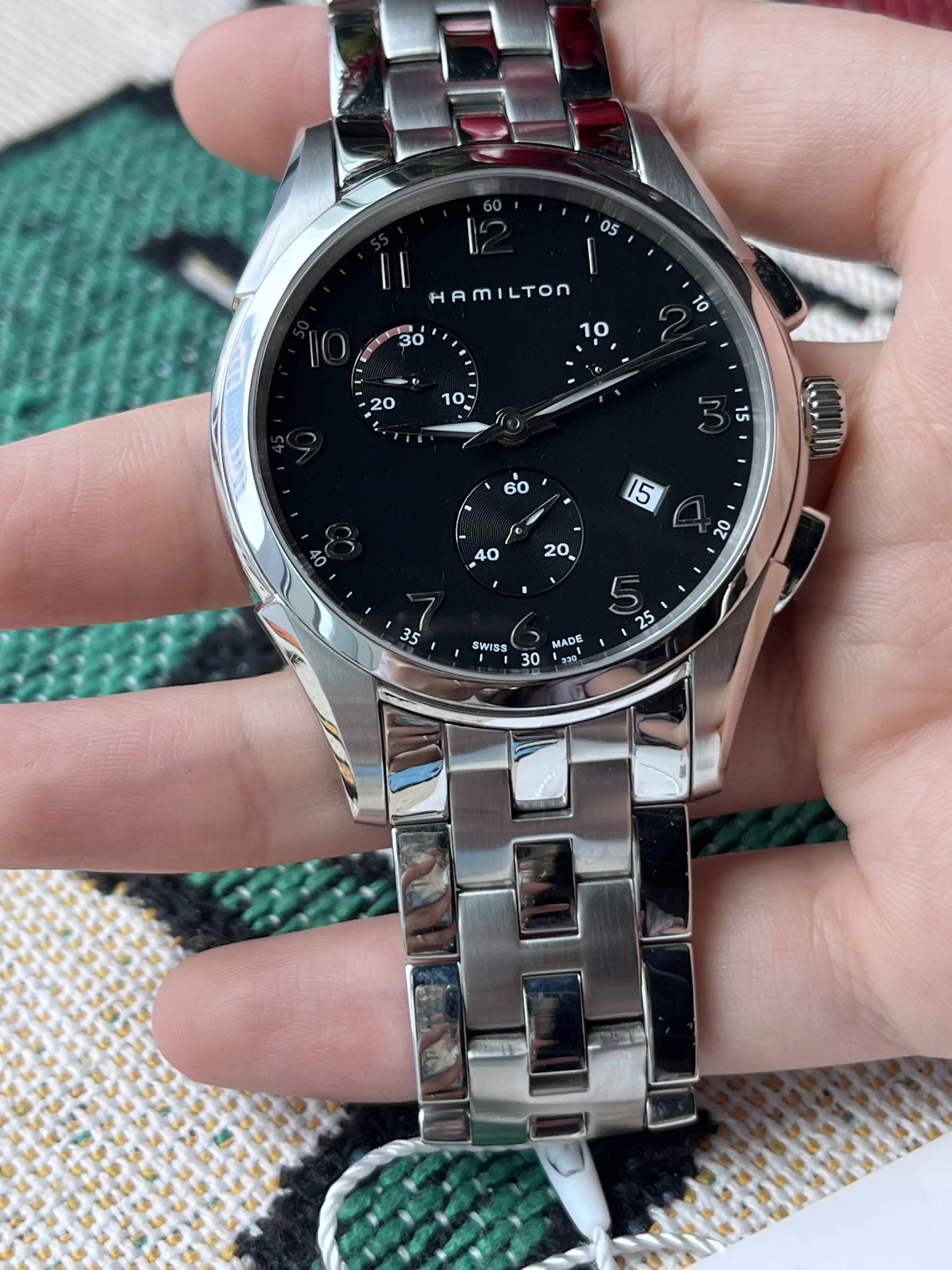Hamilton 43 Steel Strap Black Dial Quartz, #TK-SSJH38612133, 18 cm