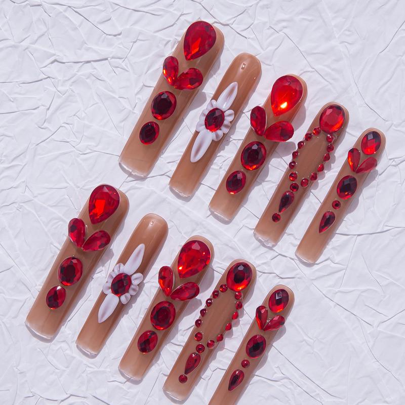 Nailssbysheccid, 10pcs-Y2K press on nails, duck nails, 100%handmade, with French, 3D, smudt, hand-drawn designs, perfect for family dinners, dates, weddings, and the best gift for girls! Jelly gel, crystal sticks and rolling sticks are given as gifts.