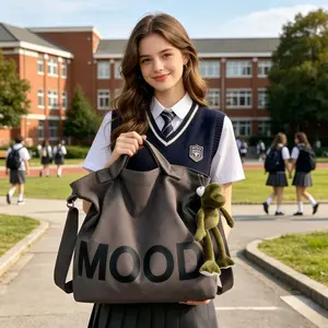 Trending MOOD Campus Tote Bag - Cute Frog Charm, Aesthetic & Functional College Bag, Holds All Your Class Needs, Water Resistant Shoulder Bag for School & More
