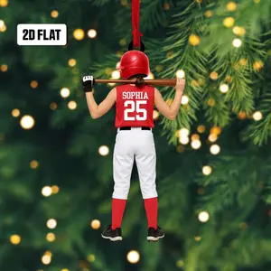 Personalized Kid Softball Player 2D Flat Ornament, Custom Name Softball Ornament, Softball Keepsake