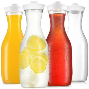 50 Oz Water Carafe with Flip Top Lid, Clear Plastic Pitcher Jug, 4 Pack Juice Containers, BPA Free - for Water, Iced Tea, Juice, Lemonade, Milk, Cold Brew, Mimosa Bar —HAND WASH ONLY