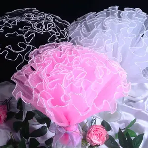 Wrapping Mesh Bouquet - Assorted Designs in White & Pink - Ideal for Gifting and Floral Arrangements